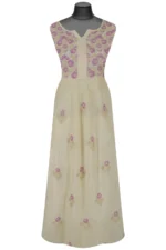 Srajann Hand Embroided Fawn Mul Chanderi Lucknowi Chikankari Unstitched Kurta Dupatta Set (SLC1620) - Image 5