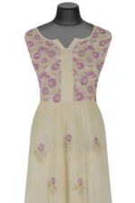 Srajann Hand Embroided Fawn Mul Chanderi Lucknowi Chikankari Unstitched Kurta Dupatta Set (SLC1620) - Image 4