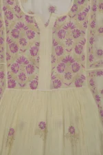 Srajann Hand Embroided Fawn Mul Chanderi Lucknowi Chikankari Unstitched Kurta Dupatta Set (SLC1620) - Image 7