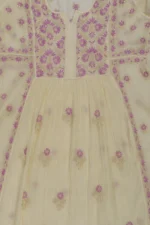 Srajann Hand Embroided Fawn Mul Chanderi Lucknowi Chikankari Unstitched Kurta Dupatta Set (SLC1620) - Image 8