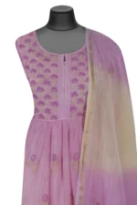 Srajann Hand Embroided Pink Mul Chanderi Lucknowi Chikankari Unstitched Kurta Dupatta Set (SLC1624) - Image 4