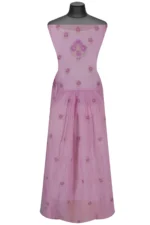 Srajann Hand Embroided Pink Mul Chanderi Lucknowi Chikankari Unstitched Kurta Dupatta Set (SLC1624) - Image 5