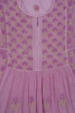 Srajann Hand Embroided Pink Mul Chanderi Lucknowi Chikankari Unstitched Kurta Dupatta Set (SLC1624) - Image 6