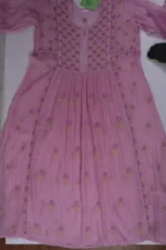 Srajann Hand Embroided Pink Mul Chanderi Lucknowi Chikankari Unstitched Kurta Dupatta Set (SLC1624) - Image 7