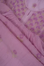 Srajann Hand Embroided Pink Mul Chanderi Lucknowi Chikankari Unstitched Kurta Dupatta Set (SLC1624) - Image 10