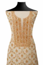 Srajann Hand Embroided white Mul Chanderi Lucknowi Chikankari Unstitched Kurta Dupatta Set (SLC1575) - Image 4