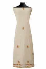 Srajann Hand Embroided white Mul Chanderi Lucknowi Chikankari Unstitched Kurta Dupatta Set (SLC1575) - Image 3