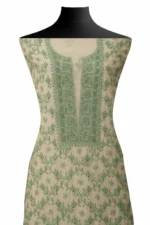 Srajann Hand Embroided white Mul Chanderi Lucknowi Chikankari Unstitched Kurta Dupatta Set (SLC1578) - Image 3