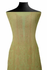 Srajann Hand Embroided Green Mul Chanderi Lucknowi Chikankari Unstitched Kurta Dupatta Set (SLC1582) - Image 3