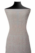 Srajann Hand Embroided Grey Mul Chanderi Lucknowi Chikankari Unstitched Kurta Dupatta Set (SLC1583) - Image 3
