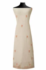 Srajann Hand Embroided Fawn Mul Chanderi Lucknowi Chikankari Unstitched Kurta Dupatta Set (SLC1587) - Image 2