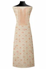 Srajann Hand Embroided Fawn Mul Chanderi Lucknowi Chikankari Unstitched Kurta Dupatta Set (SLC1587) - Image 3