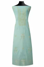 Srajann Hand Embroided Blue Mul Chanderi Lucknowi Chikankari Unstitched Kurta Dupatta Set (SLC1567) - Image 2