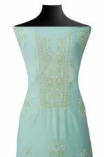 Srajann Hand Embroided Blue Mul Chanderi Lucknowi Chikankari Unstitched Kurta Dupatta Set (SLC1567) - Image 3
