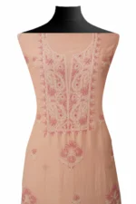 Srajann Hand Embroidered Mal Chanderi Lucknowi Chikankari Unstitched Kurta With Dupatta(SLC1572) - Image 3