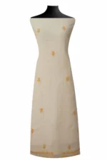 Srajann Hand Embroidered Mal Chanderi Lucknowi Chikankari Unstitched Kurta With Dupatta(SLC1719) - Image 4