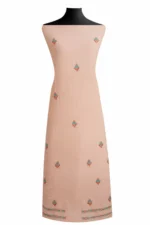 Srajann Hand Embroided Peach Maheshwari Lucknowi Chikankari Unstitched Kurta Dupatta Set (SLC1773) - Image 4