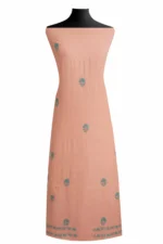 Srajann Hand Embroided Peach Maheshwari Lucknowi Chikankari Unstitched Kurta Dupatta Set (SLC1774) - Image 4