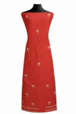 Srajann Hand Embroided Red Maheshwari Lucknowi Chikankari Unstitched Kurta Dupatta Set (SLC1775) - Image 2