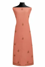 Srajann Hand Embroided Peach Maheshwari Lucknowi Chikankari Unstitched Kurta Dupatta Set (SLC1777) - Image 4
