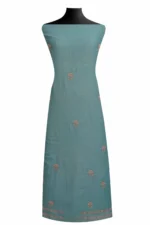 Srajann Hand Embroided Blue Maheshwari Lucknowi Chikankari Unstitched Kurta Dupatta Set (SLC1788) - Image 4