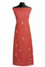 Srajann Hand Embroided Red Maheshwari Lucknowi Chikankari Unstitched Kurta Dupatta Set (SLC1799) - Image 4