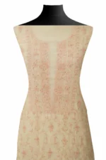 Srajann Hand Embroided Fawn Mul Chanderi Lucknowi Chikankari Unstitched Kurta Dupatta Set (SLC1594) - Image 6