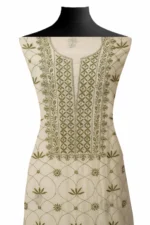 Srajann Hand Embroidered Mal Chanderi Lucknowi Chikankari Unstitched Kurta With Dupatta(SLC1633) - Image 4