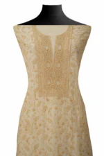 Srajann Hand Embroided Fawn Maheshwari Lucknowi Chikankari Unstitched Kurta Dupatta Set (SLC1690) - Image 4