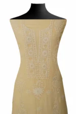 Srajann Hand Embroided Fawn Mul Chanderi Lucknowi Chikankari Unstitched Kurta Dupatta Set (SLC1715) - Image 3