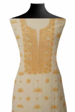 Srajann Hand Embroidered Mal Chanderi Lucknowi Chikankari Unstitched Kurta With Dupatta(SLC1719) - Image 3