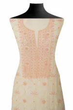 Srajann Hand Embroidered Mal Chanderi Lucknowi Chikankari Unstitched Kurta With Dupatta(SLC1760) - Image 9