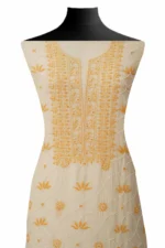 Srajann Hand Embroidered Mal Chanderi Lucknowi Chikankari Unstitched Kurta With Dupatta(SLC1597) - Image 3