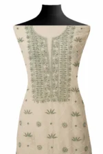 Srajann Hand Embroidered Mal Chanderi Lucknowi Chikankari Unstitched Kurta With Dupatta(SLC1763) - Image 3