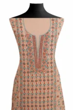Srajann Hand Embroided Peach Maheshwari Lucknowi Chikankari Unstitched Kurta Dupatta Set (SLC1773) - Image 3