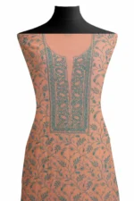 Srajann Hand Embroided Peach Maheshwari Lucknowi Chikankari Unstitched Kurta Dupatta Set (SLC1774) - Image 3