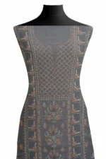 Srajann Hand Embroided Blue Maheshwari Lucknowi Chikankari Unstitched Kurta Dupatta Set (SLC1779) - Image 3