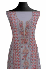 Srajann Hand Embroided Blue Maheshwari Lucknowi Chikankari Unstitched Kurta Dupatta Set (SLC1780) - Image 3