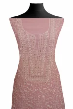 Srajann Hand Embroided Pink Maheshwari Lucknowi Chikankari Unstitched Kurta Dupatta Set (SLC1781) - Image 3