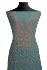 Srajann Hand Embroided Blue Maheshwari Lucknowi Chikankari Unstitched Kurta Dupatta Set (SLC1788) - Image 3