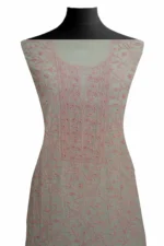 Srajann Hand Embroided Green Maheshwari Lucknowi Chikankari Unstitched Kurta Dupatta Set (SLC1792) - Image 3