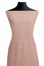 Srajann Hand Embroided Pink Maheshwari Lucknowi Chikankari Unstitched Kurta Dupatta Set (SLC1793) - Image 4