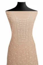 Srajann Hand Embroided Fawn Maheshwari Lucknowi Chikankari Unstitched Kurta Dupatta Set (SLC1794) - Image 3