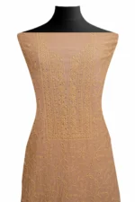 Srajann Hand Embroided Fawn Maheshwari Lucknowi Chikankari Unstitched Kurta Dupatta Set (SLC1797) - Image 3