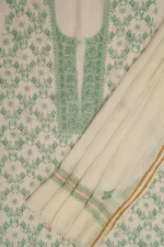 Srajann Hand Embroided white Mul Chanderi Lucknowi Chikankari Unstitched Kurta Dupatta Set
