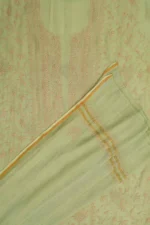 Srajann Hand Embroided Green Mul Chanderi Lucknowi Chikankari Unstitched Kurta Dupatta Set