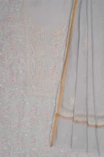 Srajann Hand Embroidered Grey Mul Chanderi Lucknowi Chikankari Unstitched Kurta Dupatta Set