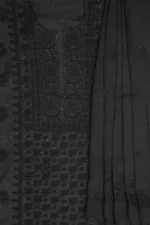 Srajann Hand Embroided Black Kota Lucknowi Chikankari Unstitched Kurta Dupatta Set