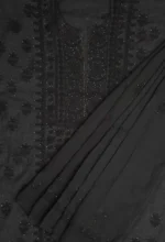 Srajann Hand Embroided Black Kota Lucknowi Chikankari Unstitched Kurta Dupatta Set (SLC1585) - Image 7