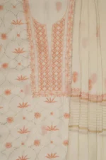 Srajann Hand Embroidered Fawn Mul Chanderi Lucknowi Chikankari Unstitched Kurta Dupatta Set